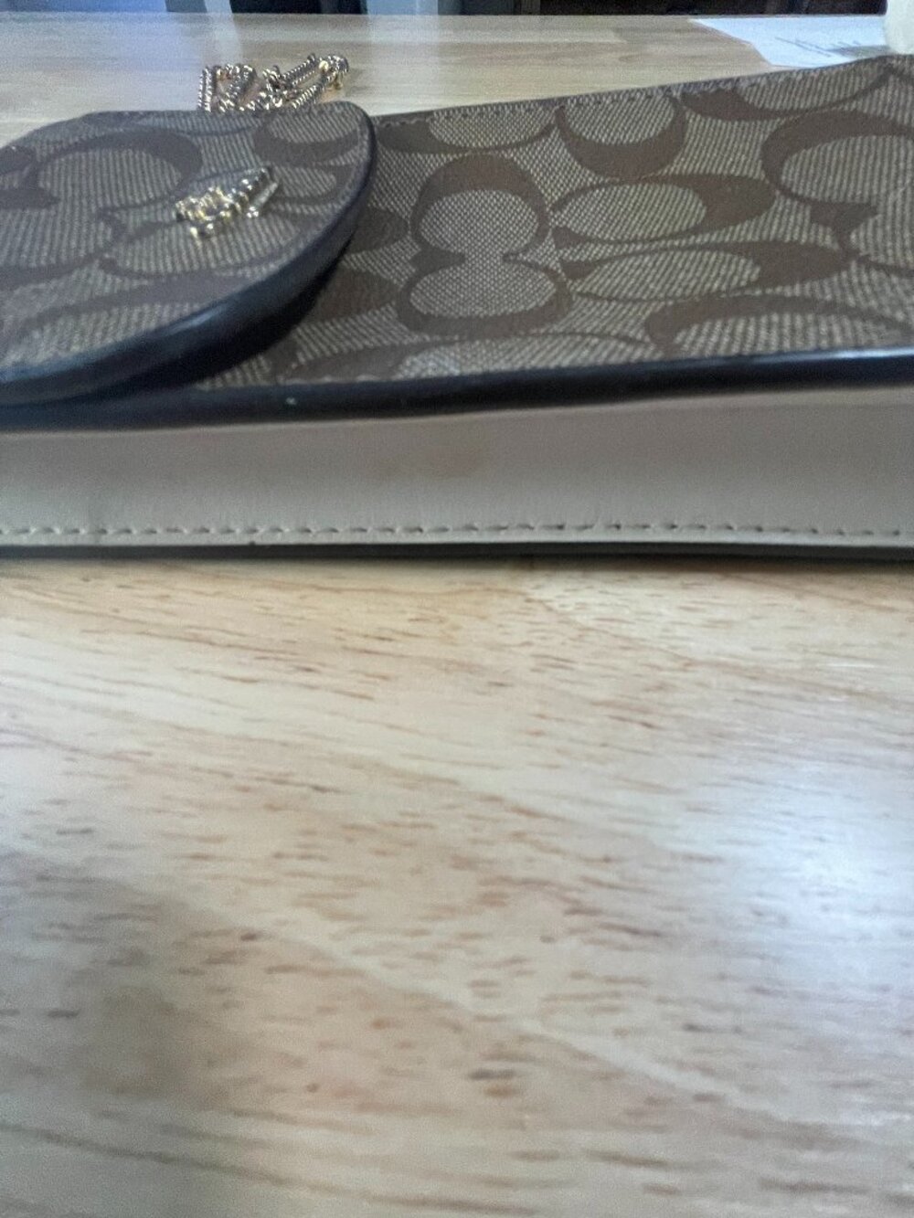 Coach Signature Phone Crossbody Wallet Chain Strap Brown Khaki PVC - Picture 12 of 14